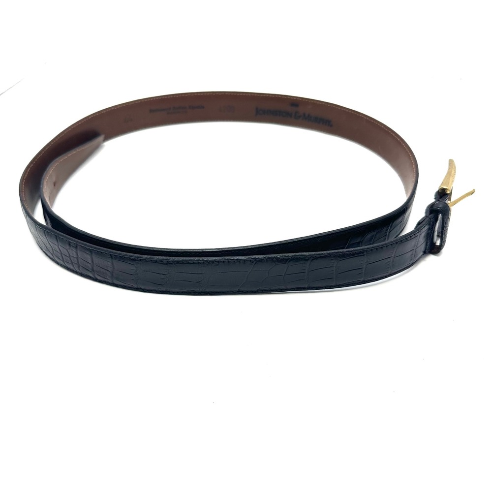 Johnston & Murphy Mens Black Embossed Italian Kipskin Croc‎ Print Belt 44 4200